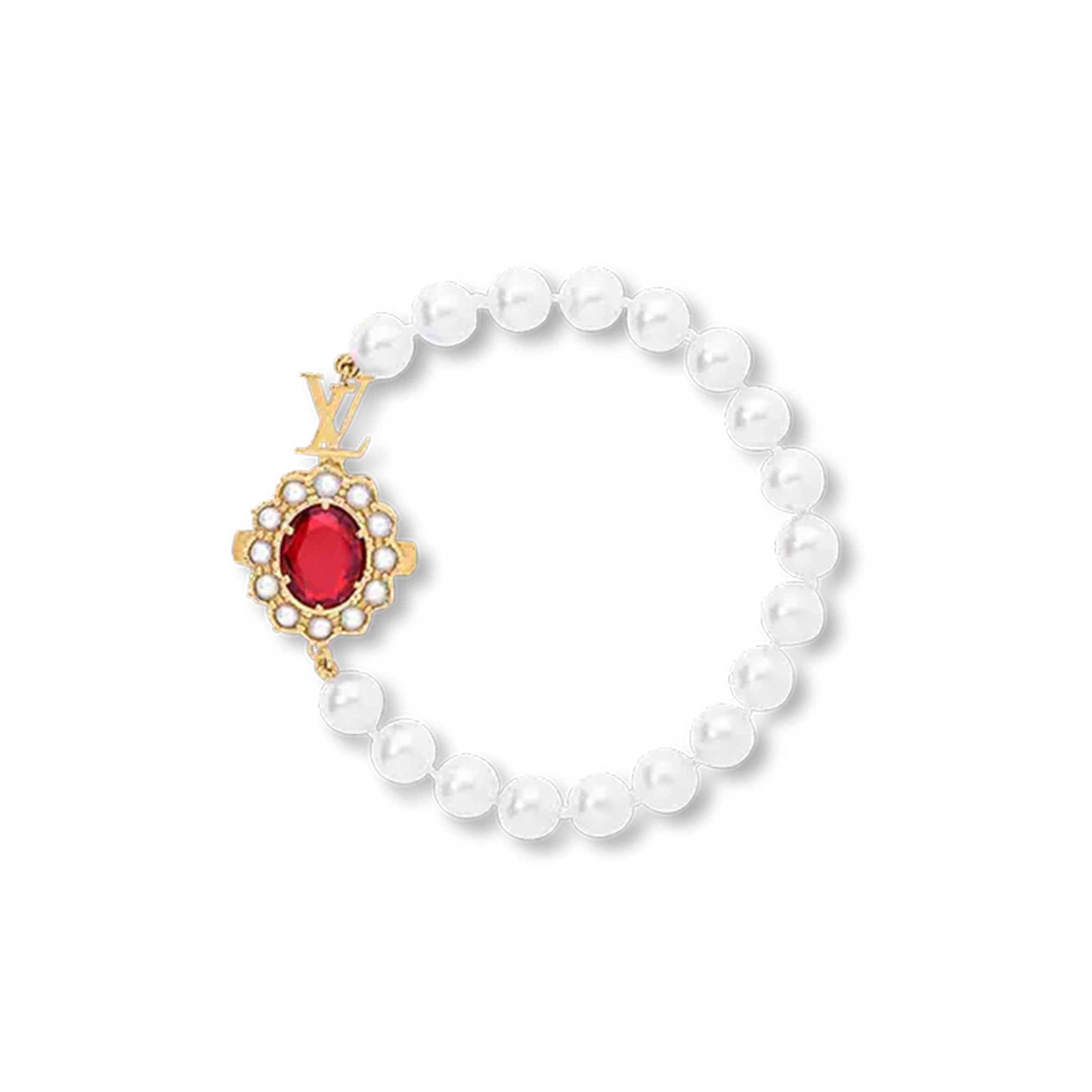 LOUIS VUITTON RED STONE PEARL CHARM BRACELET M1497M